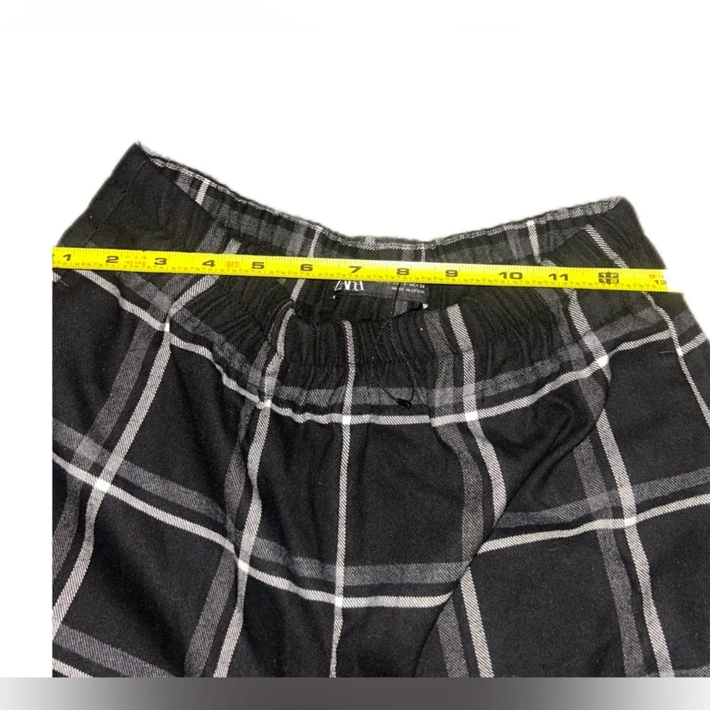 Zara‎ Black & White Plaid Elastic Waist Wide Leg Cuffed Trousers Size Small - Picture 5 of 7
